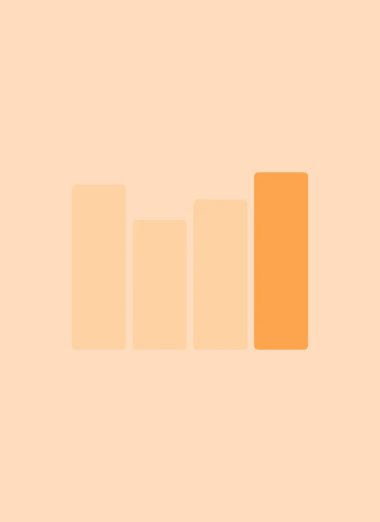 Oranje staafdiagram met vier balken in oplopende hoogte op een lichtoranje achtergrond.